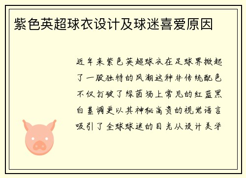 紫色英超球衣设计及球迷喜爱原因